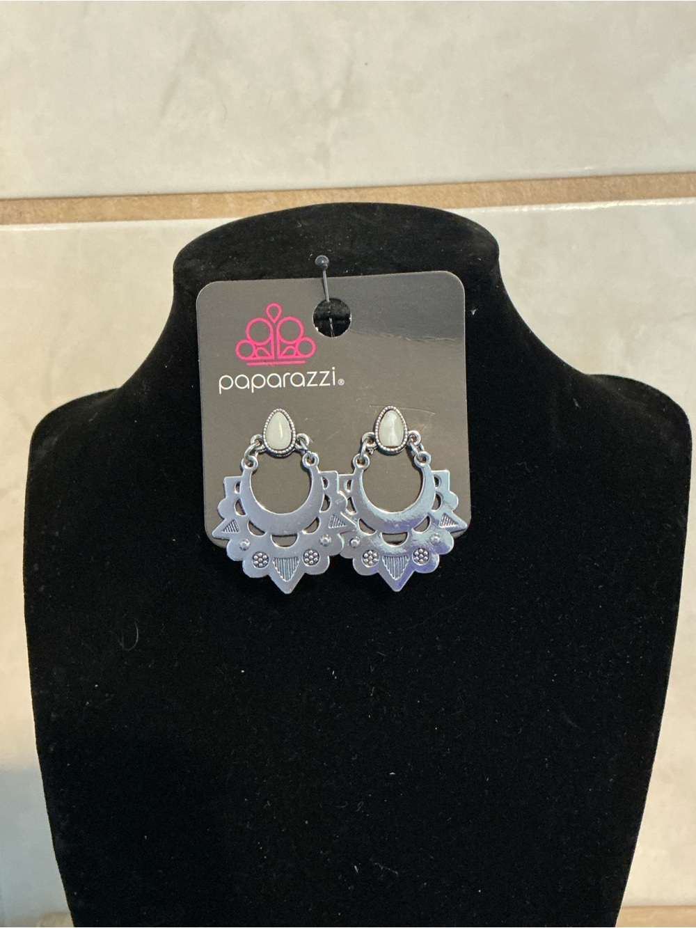 Paparazzi Silver-Tone Lace Medallion Drop Earrings